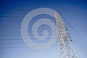 Wire Electric Telecom post and cable wth blue sky background