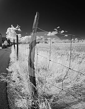 Wire fence along a field