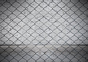 Wire fence with Old white brick wall background
