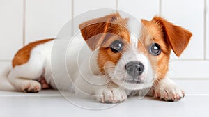 Wire Fox Terrier Resting on White Surface