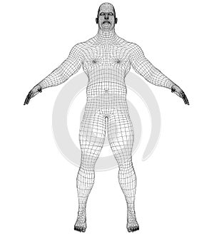 Wire frame athlete body on white background