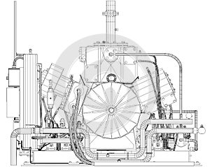 Wire-frame industrial equipment engine. EPS 10