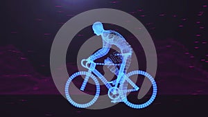 Wire-frame male cyclist pedaling.