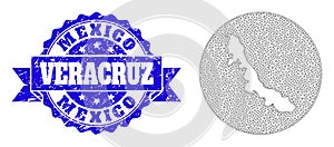 Wire Frame Mesh Round Stencils Map of Veracruz State with Grunge Stamp Seal photo
