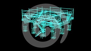 Wire Frame Model Of industrial platform on black background