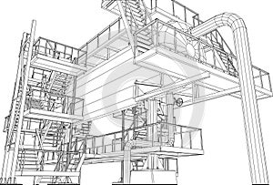 Wire-frame Oil and Gas industrial equipment.