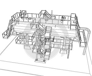 Wire-frame Oil and Gas industrial equipment.