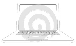 Wire-frame open laptop. Front view. Vector