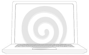 Wire-frame open laptop. Front view. Vector