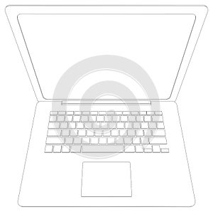 Wire-frame open laptop. Top view. Vector