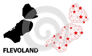 Wire Frame Polygonal Map of Flevoland Province with Red Stars