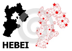 Wire Frame Polygonal Map of Hebei Province with Red Stars