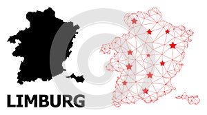 Wire Frame Polygonal Map of Limburg Province with Red Stars