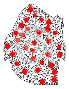 Wire Frame Polygonal Map of Swaziland with Red Coronavirus Elements