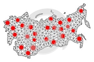 Wire Frame Polygonal Map of USSR with Red Infectious Centers