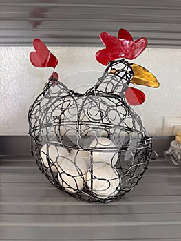 Wire Hen Basket with Fresh Eggs