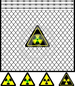 Wire mesh fence and radiation sign