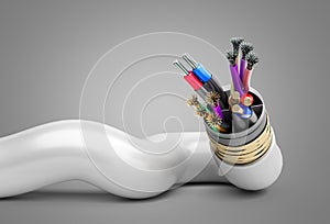 Wire multicore cable 3d render on grey gradient background