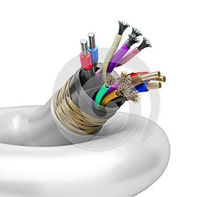 Wire multicore cable 3d render on white o shadow