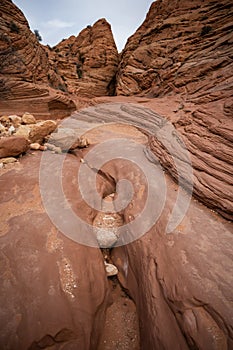 Wire Pass Slot Canyon Begins With Smooth Sand Stone Rocks