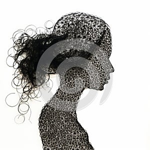 Wire Sculpture Of A Curly-haired Woman: Illusory Wallpaper Portraits In Dark Black And Gray