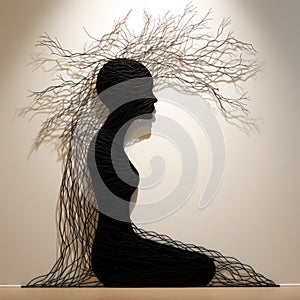 Wire Sculpture: Tree Growing Out Of Head - Land Art Silhouette Profile
