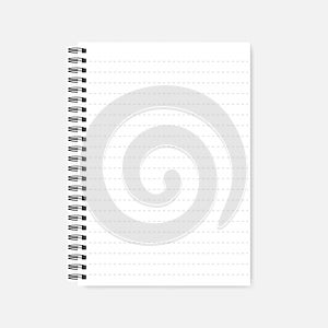 Wire spiral dashed lined A4 notebook  realistic vector mock-up