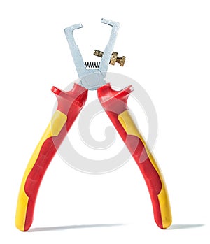 Wire stripper with yellow red handles isolated