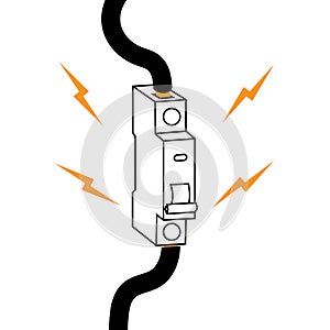 The wire under tension. Short circuit, red flame and fire