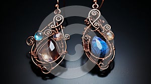Wire-wrapped gemstone earrings with intricate wirework