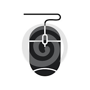 Wired Computer Mouse Black Silhouette Icon for Digital Technology and Web Design