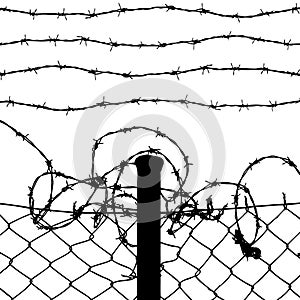 Wired fence with barbed wires photo
