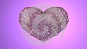 Wired golden modern Heart over violet background. Happy Valentine`s day, February 14, love. Romantic wedding greeting