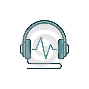 Wired Headphone with sound wave colored vector icon or logo