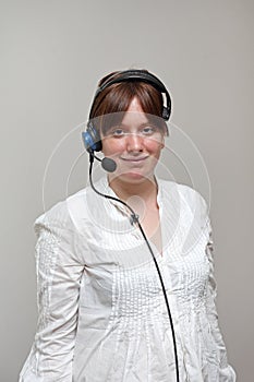 Wired Headset Woman Worker