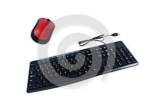 Wired keyboard and wireless mouse isolated on white, Computer accessories