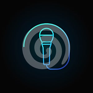 Wired microphone blue icon or symbol in thin line style