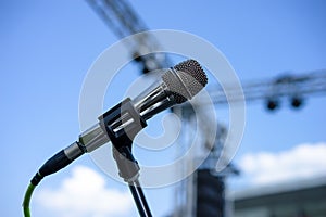 Wired microphone stand on the venue