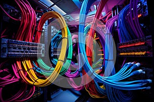 Wired Server colorful cables. Generate ai