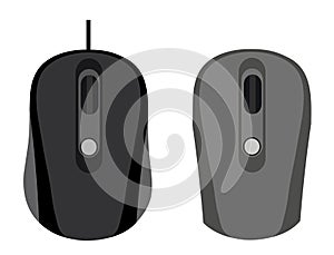 The wired and wireless mouse on white background.