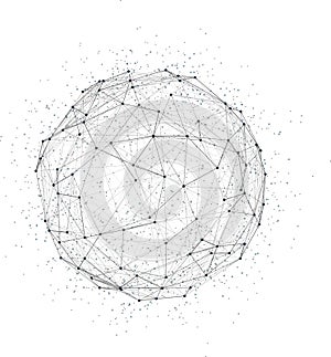 Wireframe 3D mesh polygonal vector sphere. Network line, design sphere, dot and structure illustration