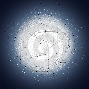 Wireframe 3D mesh polygonal vector sphere. Network line, design sphere, dot and structure illustration