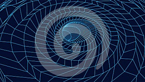 Wireframe 3D tunnel. Perspective grid background. Mesh wormhole model. Vector Illustration