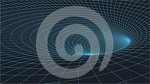 Wireframe 3D tunnel. Perspective grid background texture. Mesh wormhole model. Vector