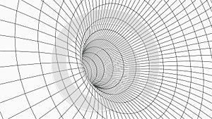 Wireframe 3D tunnel. Perspective grid background texture. Meshy wormhole model. Vector Illustration