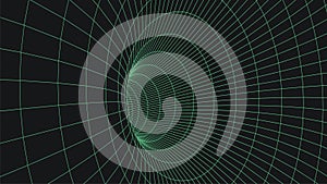 Wireframe 3D tunnel. Perspective grid background texture. Meshy wormhole model. Vector Illustration