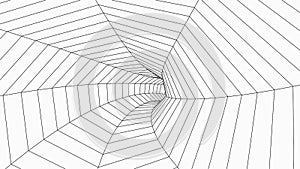 Wireframe 3D tunnel. Perspective grid. Mesh wormhole model. Detailed lines on white background. 3d vector illustration