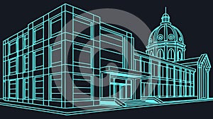 Wireframe Architectural Drawing of a Building Vector, vector design Generative AI