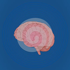 Wireframe brain on blue ripple wave BG