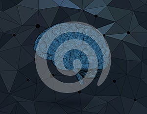 Wireframe brain on polygonal connection dots BG